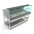 VITRINE PAIN BOULANGERIE - MOD. BREAK PANE VBD H 115 -SEMI OUVRÉ,IL NÉCESSITE DE PANNEAUX-  VERRES BAS PLATS  OUVRANTS - BASE TUBULAIRE EN ACIER VERNI  - PLAN EN ACIER INOX - TIROIR RAMASSE MIETTES EN ACIER ET PLATEAUX AMOVIBLES EN BOIS FEUILLETÉ DE BOULE