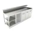 COMPTOIR DE BAR RÉFRIGÉRÉ - SEMI OUVRÉ, IL NÉCESSITE DE PANNEAUX - MOD. BBR25CB3V - ALIMENTATION V 230/50Hz MONOPHASÉ  - AVEC PRÉDISPOSITON POUR RAMPE - PLAN DE TRAVAIL AVEC  BORDS ANTI RUISSELLEMENT  - AVEC UNITÉ CONDENSATRICE INCORPORÉE  - DIM. Cm L 250