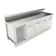 COMPTOIR DE BAR RÉFRIGÉRÉ - SEMI OUVRÉ, IL NÉCESSITE DE PANNEAUX - MOD. BBR25CB4V - ALIMENTATION V 230/50Hz MONOPHASÉ  - AVEC PRÉDISPOSITON POUR RAMPE - PLAN DE TRAVAIL AVEC  BORDS ANTI RUISSELLEMENT  - AVEC UNITÉ CONDENSATRICE INCORPORÉE  - DIM. Cm L 250