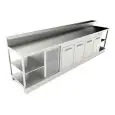 COMPTOIR DE BAR RÉFRIGÉRÉ - SEMI OUVRÉ, IL NÉCESSITE DE PANNEAUX - MOD. BBR35CB4V - ALIMENTATION V 230/50Hz MONOPHASÉ  - AVEC PRÉDISPOSITON POUR RAMPE - PLAN DE TRAVAIL AVEC  BORDS ANTI RUISSELLEMENT  - AVEC UNITÉ CONDENSATRICE INCORPORÉE  - DIM. Cm L 350