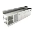 COMPTOIR DE BAR RÉFRIGÉRÉ - SEMI OUVRÉ, IL NÉCESSITE DE PANNEAUX - MOD. BBR35CB5V - ALIMENTATION V 230/50Hz MONOPHASÉ  - AVEC PRÉDISPOSITON POUR RAMPE - PLAN DE TRAVAIL AVEC  BORDS ANTI RUISSELLEMENT  - AVEC UNITÉ CONDENSATRICE INCORPORÉE  - DIM. Cm L 350