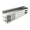 COMPTOIR DE BAR RÉFRIGÉRÉ - SEMI OUVRÉ, IL NÉCESSITE DE PANNEAUX - MOD. BBR40CB4V - ALIMENTATION V 230/50Hz MONOPHASÉ  - AVEC PRÉDISPOSITON POUR RAMPE - PLAN DE TRAVAIL AVEC  BORDS ANTI RUISSELLEMENT  - AVEC UNITÉ CONDENSATRICE INCORPORÉE  - DIM. Cm L 400
