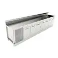 COMPTOIR DE BAR RÉFRIGÉRÉ - SEMI OUVRÉ, IL NÉCESSITE DE PANNEAUX - MOD. BBR40CB7V - ALIMENTATION V 230/50Hz MONOPHASÉ  - AVEC PRÉDISPOSITON POUR RAMPE - PLAN DE TRAVAIL AVEC  BORDS ANTI RUISSELLEMENT  - AVEC UNITÉ CONDENSATRICE INCORPORÉE  - DIM. Cm L 400