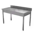 Table de préparation inox - pieds carrés - simple - plan de travail de 4 cm d'épaisseur - inox 8/10 - avec dosseret