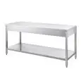 Table de préparation inox - pieds carrés - avec rayon inférieur - plan de travail de 4 cm d'épaisseur - inox 8/10