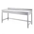 Table de préparation inox  - pieds carrés - avec renforcement sur trois côtés - plan de travail de 4 cm d'épaisseur - inox 8/10 - avec dosseret