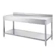 Table de préparation inox - pieds carrés - avec rayon inférieur - plan de travail de 4 cm d'épaisseur - inox 8/10 - avec dosseret