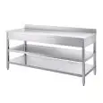 Table de préparation inox - pieds carrés - avec rayon inférieur - plan de travail de 4 cm d'épaisseur - inox 8/10 - avec dosseret