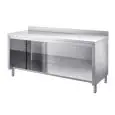 Table-armoire inox ouverte - plan de travail de 4 cm d'épaisseur - inox 8/10 - avec dosseret