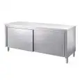Table-armoire inox avec portes coulissantes - plan de travail de 4 cm d'épaisseur - inox 8/10