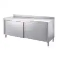 Table-armoire inox avec portes coulissantes - plan de travail de 4 cm d'épaisseur - inox 8/10 -avec dosseret