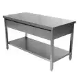 Table de préparation inox - pieds carrés - avec tiroirs sous le plan de travail - plan de  4 cm d'épaisseur - inox 8/10