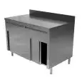 Table-armoire inox avec portes coulissantes - tiroirs sous le plan de travail - plan de  4 cm d'épaisseur - inox 8/10 - avec dosseret