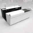 COMPTOIR DE BAR ET COMPTOIR ARRIÈRE - MOD. START UP L2500 H1150 - PALETTE DOUBLE VERRE - N. 3 CELLULES AVEC RÉFRIGÉRATION VENTILÉE - ALIMENTATION V 230/50Hz MONOPHASÉ - AVEC CONDENSATION INTÉGRÉE - STATION DE MACHINE À CAFÉ - ÉVIER AVEC MITIGEUR À LEVIER 