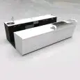 COMPTOIR DE BAR ET COMPTOIR ARRIÈRE - MOD. START UP L3500 / SX H951 BC - AVEC RÉSERVOIR RÉFRIGÉRÉ POUR L’AFFICHAGE DES ALIMENTS ET DES BOISSONS À GAUCHE - PALETTE DE PROTECTION EN VERRE TRANSPARENT POUR RÉSERVOIR RÉFRIGÉRÉ - N. 4 CELLULES AVEC RÉFRIGÉRATI