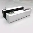 COMPTOIR DE BAR ET COMPTOIR ARRIÈRE AVEC PRÉSENTOIR DE CRÈME GLACÉE PANORAMIQUE - MOD. START UP L1000PANORAMA+L2500/SX H951 BC - AVEC RÉSERVOIR RÉFRIGÉRÉ POUR AFFICHAGE DES ALIMENTS ET BOISSONS À GAUCHE - PALETTE DE PROTECTION EN VERRE TRANSPARENT POUR RÉ