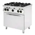 CUISINIÈRE À GAZ 4 FEUX - MOD CC74GFG - Sans flamme pilote - Four à gaz statique GN 1/1 de 4 kW - Puissance kW 19 - Dimensions cm L 80 x P 70 x H 90 - Norme CE