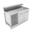 COMPTOIR DE BAR RÉFRIGÉRÉ - SEMI OUVRÉ, IL NÉCESSITE DE PANNEAUX - MOD. BBR15CB2V - ALIMENTATION V 230/50Hz MONOPHASÉ  - AVEC PRÉDISPOSITON POUR RAMPE - PLAN DE TRAVAIL AVEC  BORDS ANTI RUISSELLEMENT  - AVEC UNITÉ CONDENSATRICE INCORPORÉE  - DIM. Cm L 150