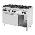 CUISINIÈRE À GAZ 6 FEUX - MOD CC76GFG - Sans veilleuse - Four à gaz statique GN 1/1 de 4 kW + compartiment ouvert - Puissance kW 28,5 - Dimensions cm L 120 x P 70 x H 90 - Norme CE