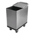 CHARIOT À FARINE EN ACIER INOX AISI 304 - FINITION EXTÉRIEURE EN SCOTCH-BRITE - SUR ROULETTES - COUVERCLE 1/2 + 1/2