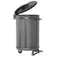 POUBELLE À ROULETTES EN ACIER INOX - STRUCTURE CYLINDRIQUE EN ACIER INOX AISI 304 - COUVERCLE MOULÉ - ROULETTES PIVOTANTES - AVEC PÉDALE