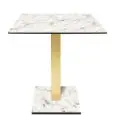 Table à plateau carré - finition blanche Karara - Colonne plaquée laiton - Modèle 218-HPQ-408-laiton - avec base H 73 cm