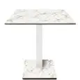 Table à plateau carré - finition blanche Karara - Colonne blanche - Modèle 225-HPQ-403 - avec base H 73 cm