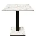 Table à plateau carré - finition blanche Karara - Colonne noire - Modèle 225-HPQ-403 - avec base H 73 cm