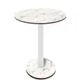 Table à table arrondie - finition claire Brooklyn - Colonne blanche - Modèle 227-HPR-403 - avec base H 73 cm