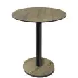 Table à table arrondie - finition bois bleu - Colonne noire - Modèle 227-HPR-403 - avec base H 73 cm