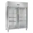 ARMOIRE RÉFRIGÉRÉE EN ACIER INOX - Froid ventilé - Mod. AK1414TNG - Gastronorm 2/1 (65 x 53 cm ) - 2 portes vitrées - Capacité: 1333 L - Température: -2°/+8°C - Dim. L 148 x P 83 x H 201 cm - Poids: 195 kg - Norme CE