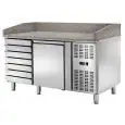 COMPTOIR RÉFRIGÉRÉ À PIZZA EN ACIER  INOX - POUR BACS À PIZZA cm 60 x 40 x 7 H - VENTILÉ - Mod. CM1612TN - N. 1 PORTE RÉFRIGÉRÉE+ 1 ARMOIRE À TIROIR NEUTRE, N. 7 TIROIRS - TEMPÉRATURE -2°/+8°C - Dim. cm. L 151,5 x P 80 x h 105 - Norme CE