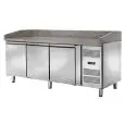 COMPTOIR RÉFRIGÉRÉ À PIZZA EN ACIER INOX - POUR BACS À PIZZA cm 60 x 40 x 7 H - VENTILÉ  - Mod. CM3602TN - N. 3 PORTES RÉFRIGÉRÉES - TEMPÉRATURE -2°/+8°C - Dim. cm. L 202 x P 80 x h 105 - Norme CE