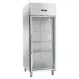 ARMOIRE RÉFRIGÉRÉE EN ACIER INOX - Froid ventilé - Mod. AK654TNG - Gastronorm 2/1 (65 x 53 cm) - 1 porte vitrée - Capacité: 650 L - Température: -2°/+8°C - Dim. L 74 x P 83 x H 201 cm - Poids: 130 kg - Norme CE