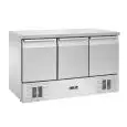 SALADETTE ET TABLE RÉFRIGÉRÉE - Mod AK963BTV - VENTILÉE - GASTRONORM 1/1 (cm 53x32,5) - PLAN DE TRAVAIL EN ACIER INOX - N 3 PORTES RÉFRIGÉRÉES- TEMPÉRATURE -18°/-22°C - DIMENSIONS cm L 138,6 x P 70 x h 85