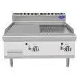 PLANCHA PROFESSIONNELLE À GAZ, 1/2 PLAQUE INOX LISSE et 1/2 PLAQUE INOX RAINURÉE - DE COMPTOIR - Mod. CV7I8IEF - Puissance 14 kW - Dimensions L 80 X P 70 X H 54,7 cm - Norme CE