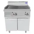 PLANCHA PROFESSIONNELLE À GAZ, 1/2 PLAQUE INOX LISSE et 1/2 PLAQUE INOX RAINURÉE - Mod. CV9I8IHF - COMPARTIMENT AVEC PORTES À BATTANT  - Puissance 20 kW - Dimensions L 80 X P 90 X H 114 cm - Norme CE
