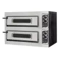 FOUR ÉLECTRIQUE MÉCANIQUE À PIZZA - Mod. BASIC 2/50/V+L4T - N. 2 chambre s avec vitre - Plan de cuisson en briques réfractaires - Éclairage intérieure - 4 thermostats - Dim. de la chambre 62 x 50 x h12 cm - N. Pizzas 1 + 1 (Ø cm 45) - Puissance 8 Kw - No