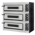 FOUR ÉLECTRIQUE MÉCANIQUE À PIZZA - Mod. BASIC 3/50/V+L6T - N. 3 chambre  s avec vitre - Plan de cuisson en briques réfractaires - Éclairage intérieure - 6 thermostats - Dim. de la chambre 62 x 50 x h12 cm - N. Pizzas 1 + 1 + 1 (Ø cm 45) - Puissance 12 Kw