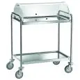 CHARIOT DE SERVICE À DEUX ÉTAGES - Mod CA139C - Pour desserts et apéritifs - Structure tubulaire Ø 25 mm en acier inoxydable - Plateaux moulés en acier inoxydable, insonorisés avec finition satinée - Dôme en plexiglas