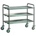 CHARIOT DE SERVICE INOX À TRANSPORT LOURD À TROIS ÉTAGES - Mod CA1394P - Structure tubulaire en acier inoxydable 25x25 mm - Plateaux en acier inoxydable pliés avec oméga de renfort - Dimensions : L 92 x P 67 x H 98 cm