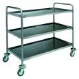 CHARIOT DE SERVICE À TROIS ÉTAGES - Mod CA1415 - Structure tubulaire ronde Ø 25 mm en acier inoxydable - Plateaux moulés en forme de plateau avec bords arrondis et insonorisés avec finition satinée - Dimensions : L 100 x P 70 x H 104 cm
