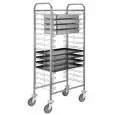 CHARIOT POUR BACS GN ET PLAQUES 60x40 - Mod CA165 - Structure en acier inoxydable - Guides en fil d'acier chromé - Capacité de 10/15 bacs GN 1/1 (cm 53x32,5) ou 10/15 plaques 60x40 (selon le modèle)