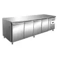 TABLE RÉFRIGÉRÉE EN ACIER INOX AISI 304 - FROID VENTILÉ - Mod. ECZ4100BT - GASTRONORM 1/1 (53 x 32,5 cm) - 4 PORTES - CAPACITÉ 616 L - TEMPÉRATURE -10°/-20°C - Dim. L 223 x P 70 x h 86 cm - Norme CE