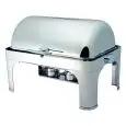 CHAFING DISH - Mod CD6502 - STRUCTURE EN ACIER INOXYDABLE POLI - COUVERCLE ROLL TOP 180° - BRÛLEURS À ALCOOL - DIMENSIONS cm L 65 x P 47 x 45 h