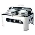 CHAFING DISH - Mod CD6505 - STRUCTURE EN ACIER INOXYDABLE POLI - COUVERCLE ROLL TOP 180° - N 2 CASSEROLES DE 4,6 L - BRÛLEURS À ALCOOL - DIMENSIONS cm L 65 x P 47 x 45 h