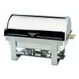 CHAFING DISH - Mod CD9801 - STRUCTURE EN ACIER INOXYDABLE POLI - COUVERCLE ROLL TOP - BRÛLEURS À ALCOOL - DIMENSIONS cm L 65 x P 47 x 45 h