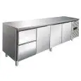 TABLE RÉFRIGÉRÉE EN ACIER INOXYDABLE AISI 304 - VENTILÉE - Mod CXF4110TN - GASTRONORM 1/1 (53 x 32,5 cm) - 3 PORTES RÉFRIGÉRÉES - 2 TIROIRS RÉFRIGÉRÉS - CAPACITÉ 476 L - TEMPÉRATURE -2°/+8°C - Dimensions cm L 223 x P 70 x H 86