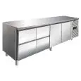 TABLE RÉFRIGÉRÉE EN ACIER INOXYDABLE AISI 304 - VENTILÉE - Mod CXF4140TN - GASTRONORM 1/1 (53 x 32,5 cm) - 2 PORTES RÉFRIGÉRÉES - 4 TIROIRS RÉFRIGÉRÉS - CAPACITÉ 476 L - TEMPÉRATURE -2°/+8°C - Dimensions cm L 223 x P 70 x H 86