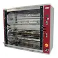 RÔTISSOIRE PLANETAIRE A GAZ - MOD. DOUBLEGRILL84/P - Capacité n. 84 poulets - Double système planétaire - Système doubles moteurs grill plus - Verres trempés frontals - N. 6+6 de cm 111,5 - Motoréducteurs V 24 - Puissance: 100 W - Puissance thermique: 26,